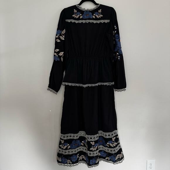 Farm Rio Black Bold Flowers Long Sleeve Midi Dress - Picture 9 of 11